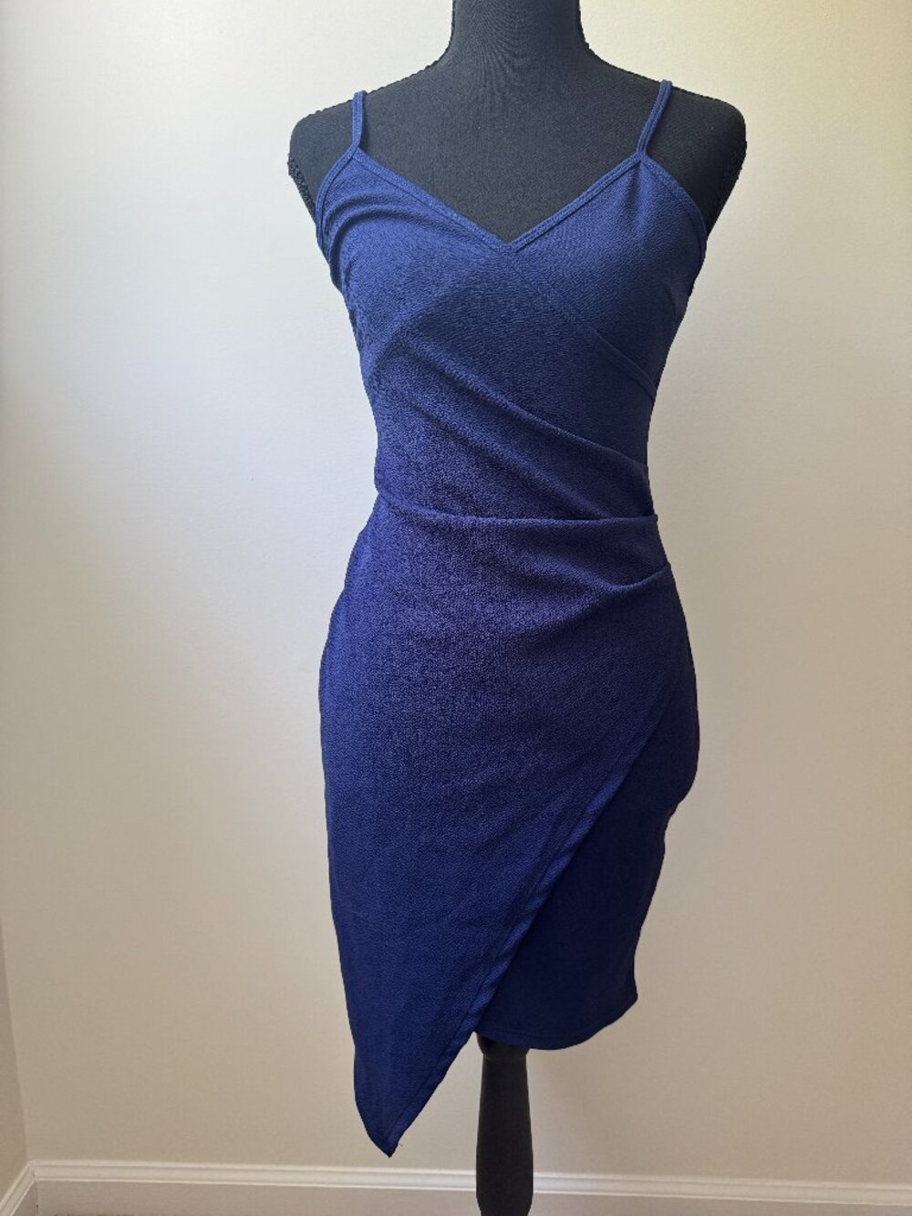 No Boundaries Navy Blue Wrap-Style Bodycon Camisole Dress - Size S